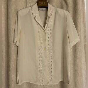 Vintage Cream Short Sleeve Button-Up Blouse